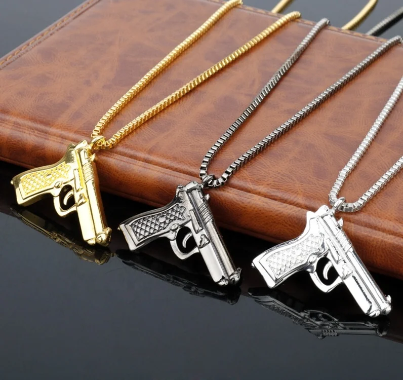 

Fashion gold silver black gun necklace jewelry punk gun pendant necklace for men, Silver color