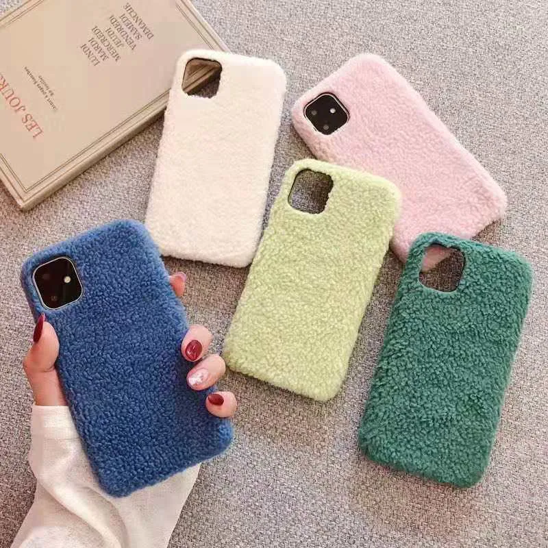 

winter material velvet soft texture fur phone case cover for iphone 11 pro max xs max 7 8 plus x xs, Pink, green ,blue ,white