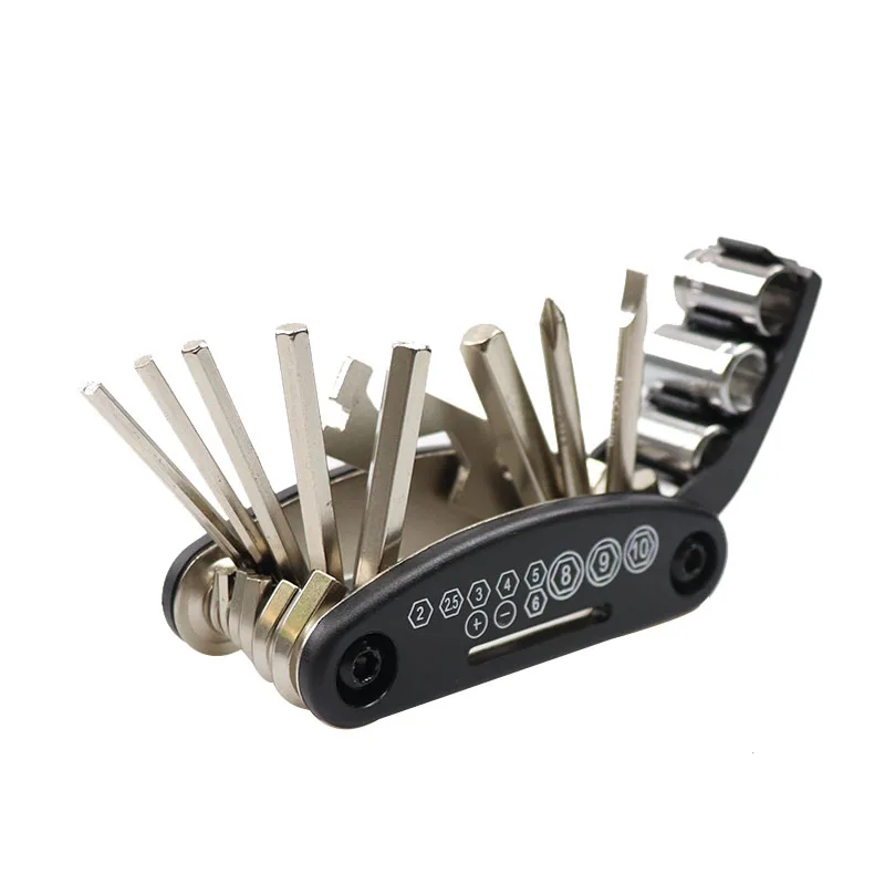 

16 in 1 Multi-Function Basic Bicycle MultI Bike Tool Repair Kit Cycle Set Custom Logo Wrench Custom Tire Repair Screwdriver, Black & custom color