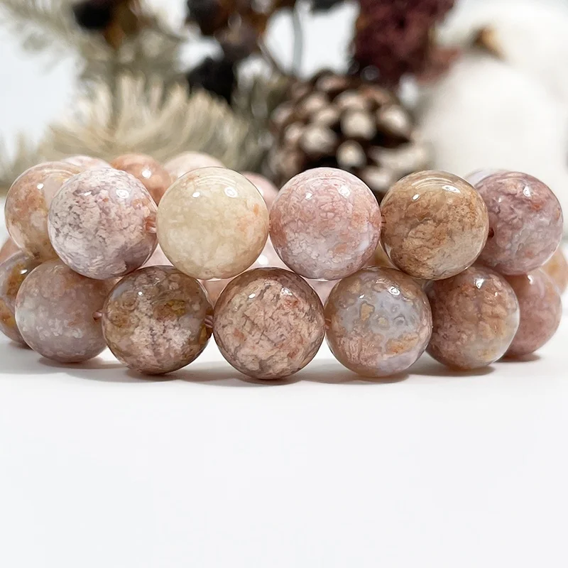 

Wholesale Natural Smooth Sakura Chalcedony Stone Beads Pink sakura agate Beads Jewelry Making Gemstone Loose Beads