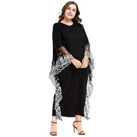 

Muslim Dubai Lace - edged Bat-sleeve Black Plus-size Dress Embroidered Robe Dress Muslim Turkish Dubai Moroocco Abaya