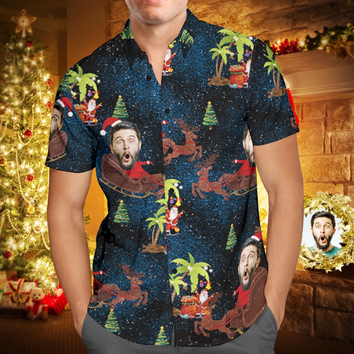 

Dropshipping Men Shirts Short Sleeve Chemise Hawaienne Custom Christmas Printed Hawaiian Shirt, Customized colors