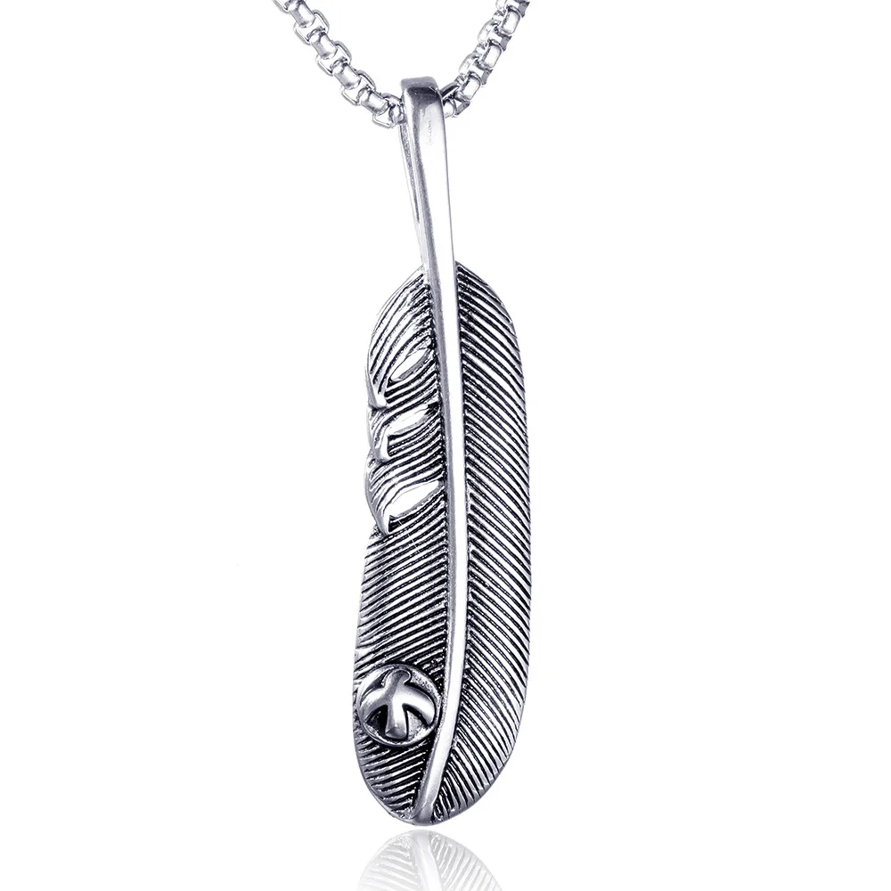 

Wholesale High Quality Vintage Trendy Angel Wings Necklace Stainless Steel Gothic Unisex Feather Pendant