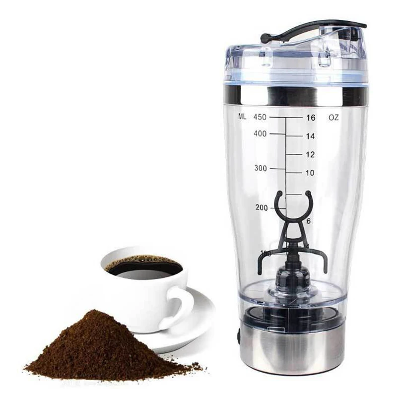 

USB Rechargeable Electric Mixer Kettle Mixing Cup Portable Blender Water Cup Bottle 450ML Gym New Protein Powder Shaker Bottle, Customized color