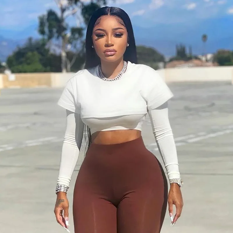 

Fashion Fall Sexy Women'S Clothing Autumn O-Neck Tops Hollow Out 2 Piece T-Shirt Long Sleeve Women Tops Fashionable Crop Top
