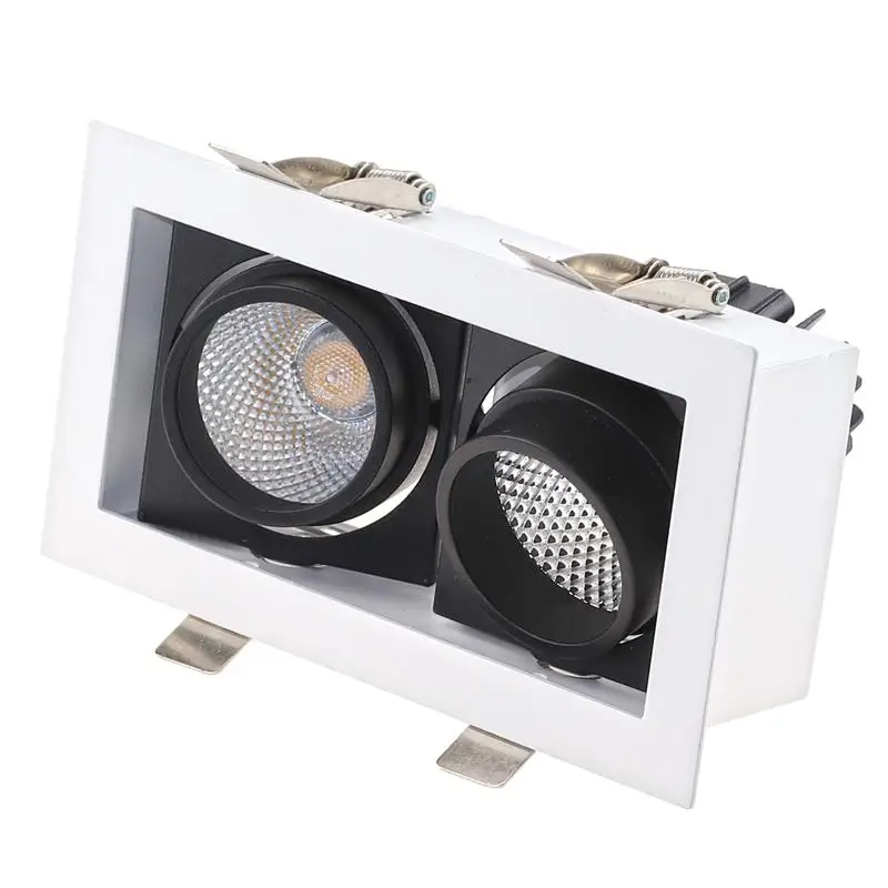 2020 Double Head 20W ceiling Recessed Mounted Rectangle COB LED Grille Downlight Spot Grill Light Fixture