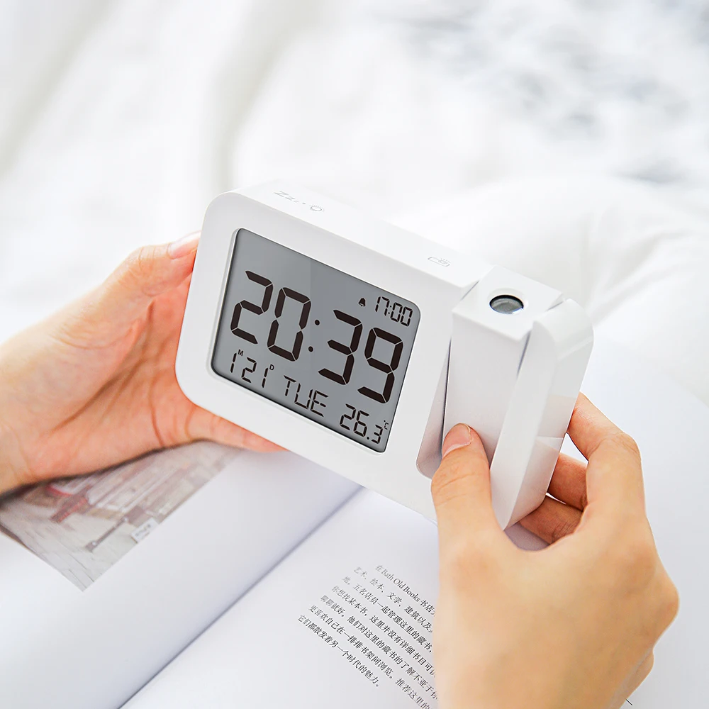 
Electronic LCD Projector Alarm Clock Time Temperature Digital Display Desk Table Bedside Clocks 