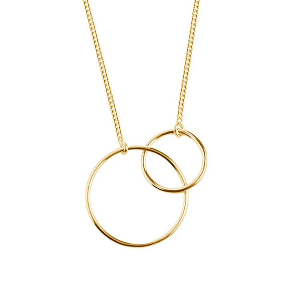 

Luxury Band Brass necklace Rose gold Plated Double Circle Pendant necklace For Woman