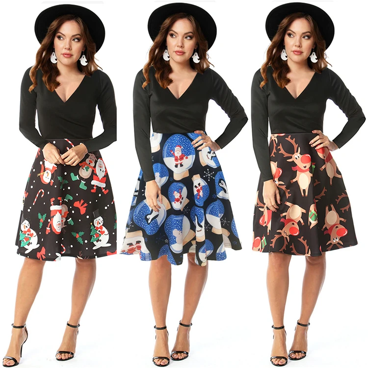 

M11617 New christmas party women long sleeve custom print dress