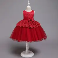 

Sweet girl red christmas dress Layered Flower Girl Dress for wedding Children's performance dress for 6 years old