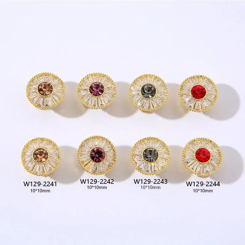 

Luxury Nail Art Charm Zircon Nail 3D Diamond Gold Plated Round Colorful Nail Spinner Sticker Art Decoration Finger Jewelry