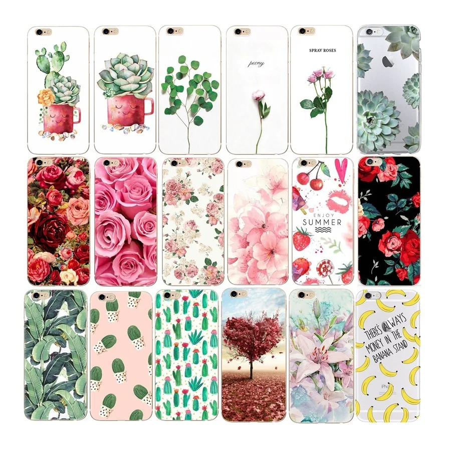 

Floral Flower Cactus Pattern Silicone Case For iPhone 5/6/7/8 Plus Xs Max TPU UV Printing Cover for iPhone 11/12 Pro Max SE 2020