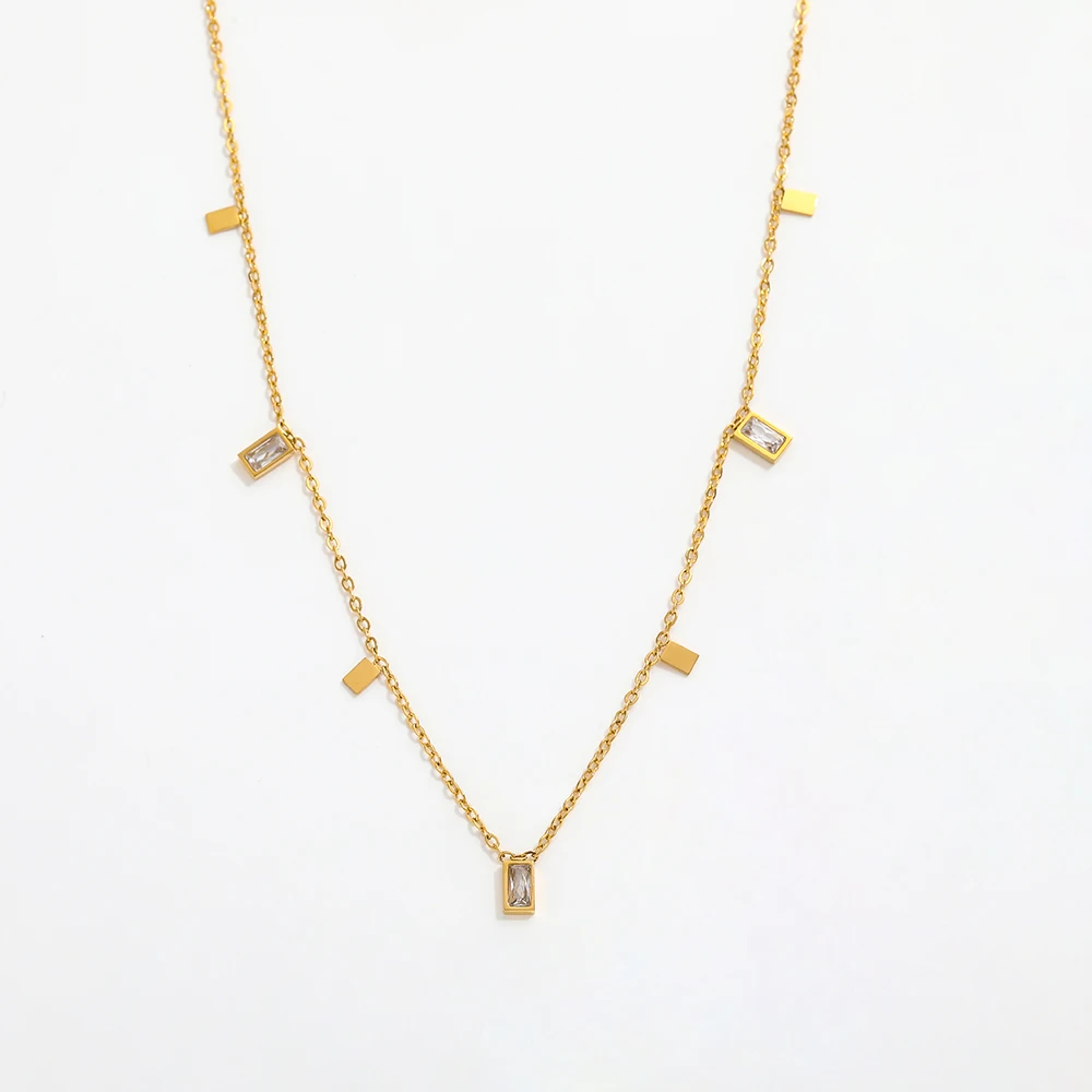 Joolim Jewelry 18K Gold Plated Rectangle Zirconia Pendant  Necklace Stainless Steel Jewelry Wholesale
