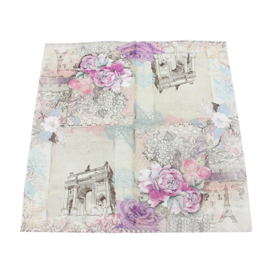 

33cmx33cm 20pcs per pack Rose Paper Napkin Flower Festive & Party Tissue Napkins Decoupage, 1-6 color