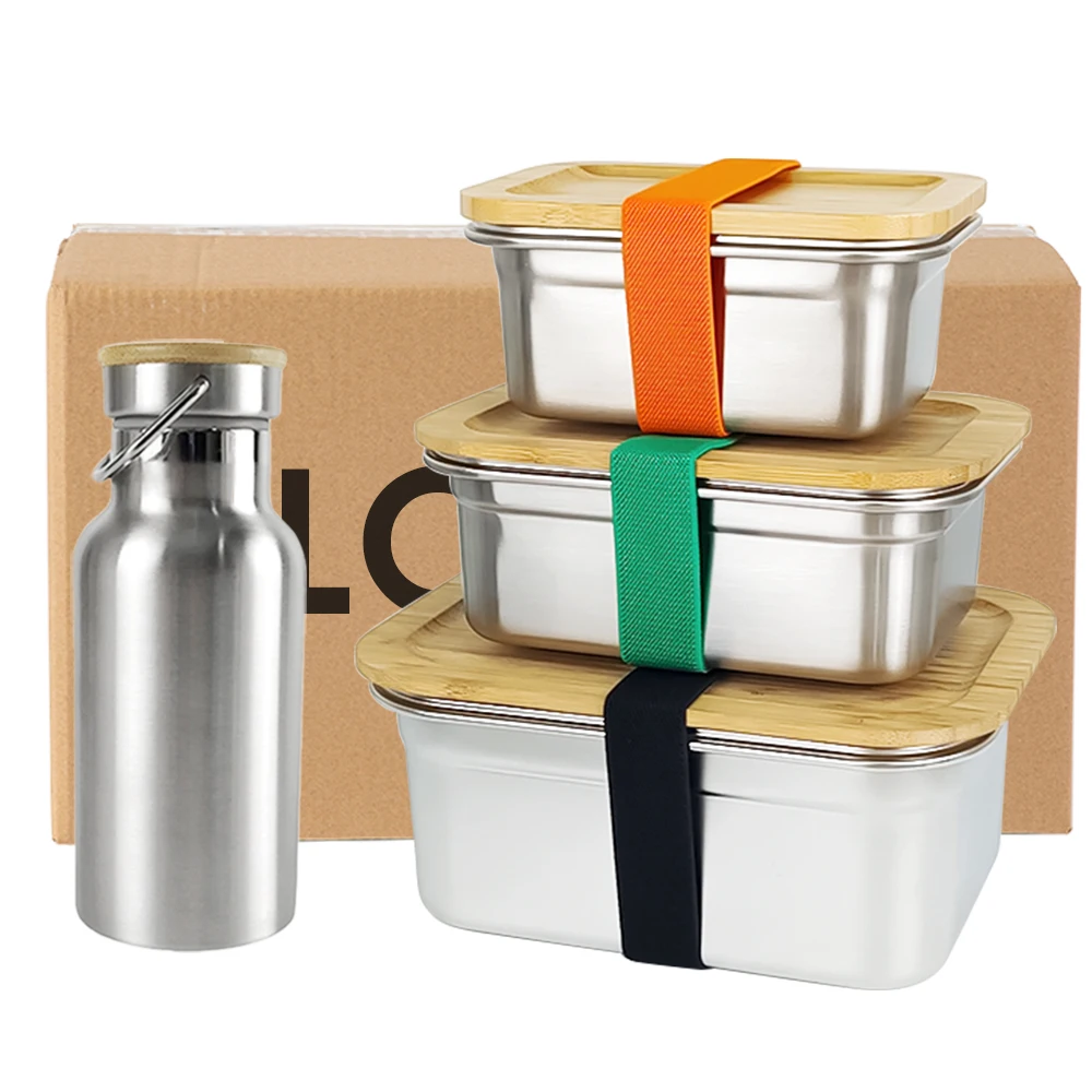 

LIHONG Bamboo Stainless Steel Hot Cookie Storage 500ml Box Vacuum White Lunch-box Bento Container Lunch Food Containers