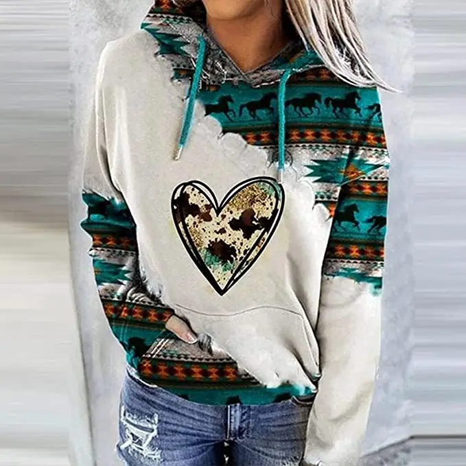 

Women Long Sleeve Casual Vintage Geometric HoodieLong Sleeve Drawstring Pullover Tops pull over women's hoodies sweatshirt, 5 colors