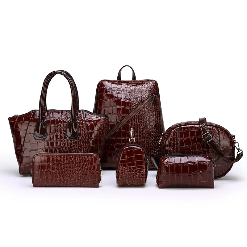 

Patent Crocodile Business Ladies 6 pcs Handbags Set Alligator Women Multifunctional Purse Female Large Composite Purses Handbags