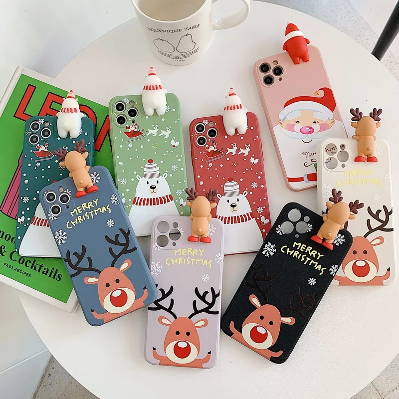 

New Year Gifts 3D Cartoon Christmas Snowman Santa Claus liquid silicone case for iPhone 12 Pro Max Mini, Mix