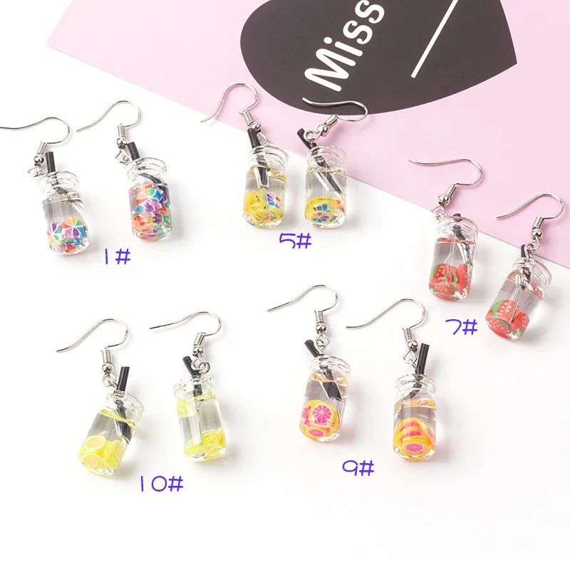 

Hot Selling Japanese Fun Fruit Resin Stud Earrings Personalized Cute Milk Tea Cup Earrings For Girls, 1 color