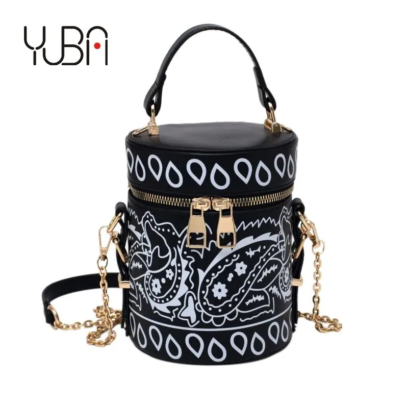 

2021 summer new cashew flower bucket bag diagonal female bag bucket bag portable printing cylinder shoulder, Customized color