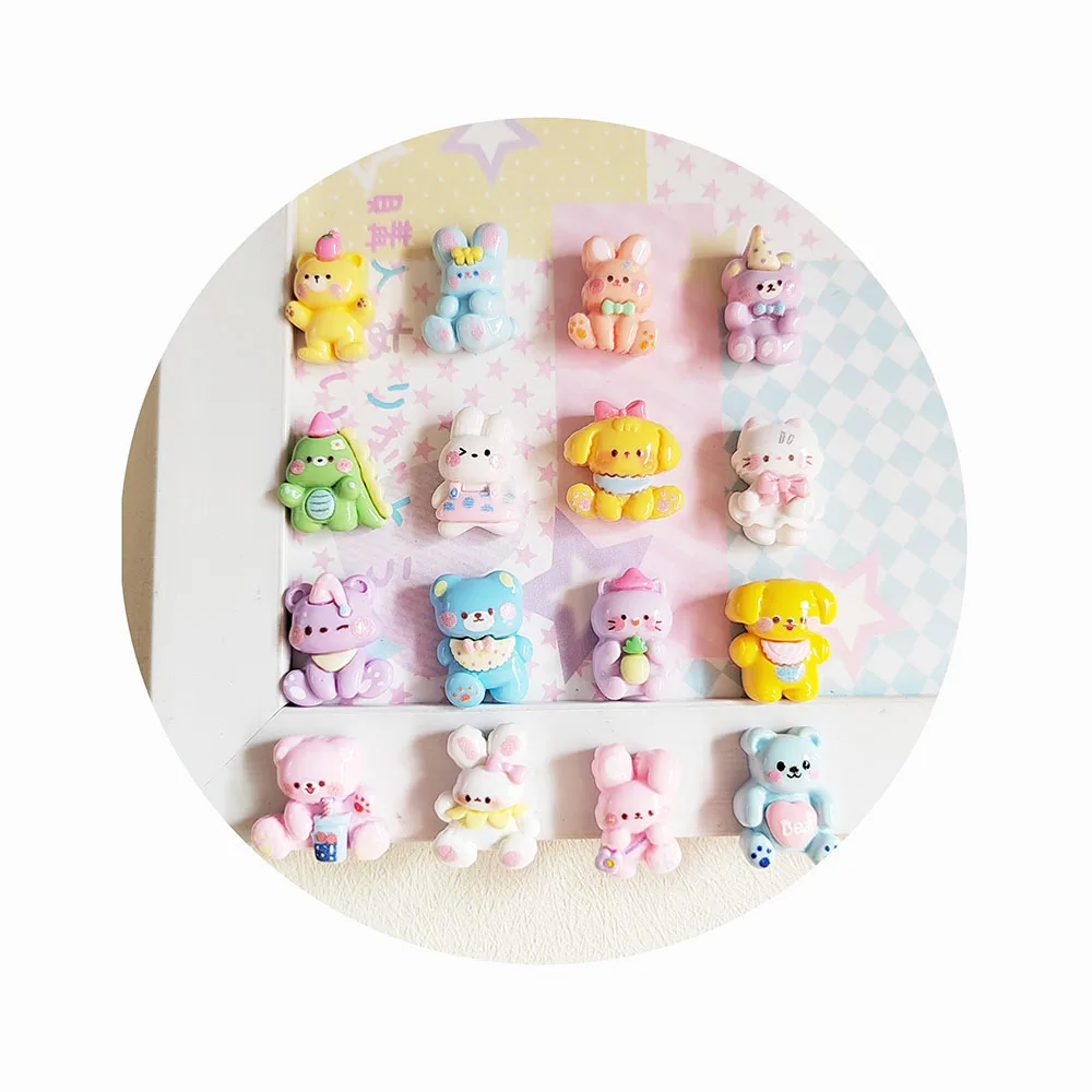 

10*20mm Mix Animal Figurines Resin Charms Bear Rabbit Cat Dog Dinosaur Cabochon for Scrapbooking Slime