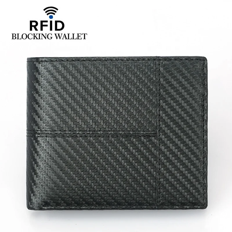 

New Carbon Fiber PU Leather ID Credit Card Holder Tri-fold RFID Blocking Wallet Cover Driver License Purse