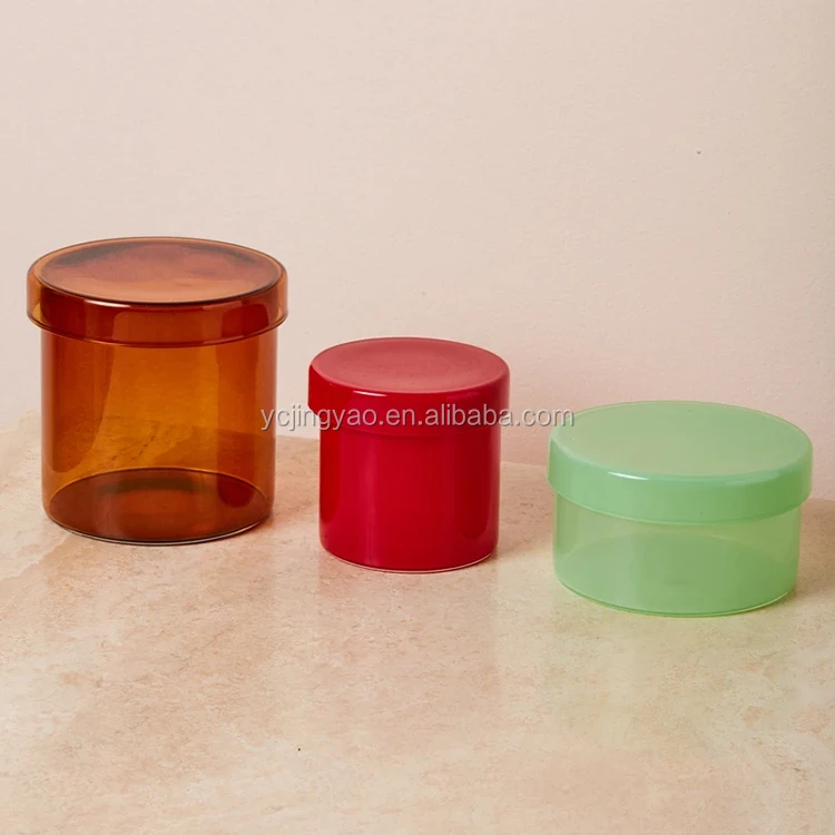 

Simple and Elegant Borosilicate Glass Jars and Containers with Lids, Red orange brown mint