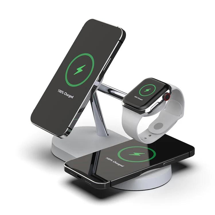 

5 in 1 LED light Fast charging Station QI T268 magnet 15W Wireless Charger for Phone 12