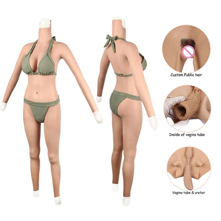 

URCHOICE Male to female silicone breast form boobs artificial vagina fake breasts bodysuit with arms for crossdresser cosplay, 3 colors. ivory white /tan/black