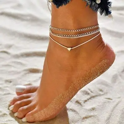 

New Fashion Design Bohemian Gold Plated Heart Multi Layer Ankle Bracelet Foot Ankle Chain For Women