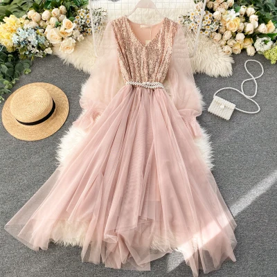 

2020 Luxury Women Lace Sequin Gauze Party Formal Dress