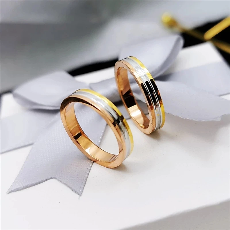 

High Polished Rose Gold Plated 3 Colors Ring for Woman Ladies Wedding Lover 316 Titanium steel Jewelry Stainless Steel Wholesale, Rose gold colour