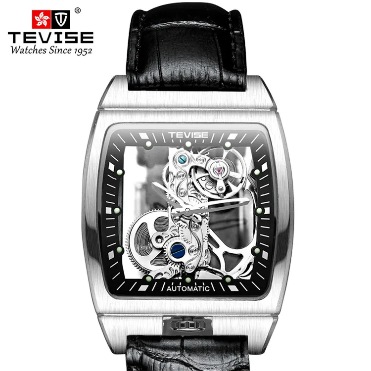 

Men Automatic Mechanical Watches Luxury Hollow Tourbillon Skeleton Square Transparent Watch Wristwatches, Optional