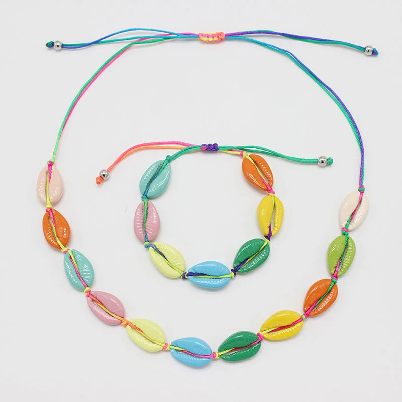 

Latest Colorful Shell Alloy Necklace And Bracelet Set, As picture show