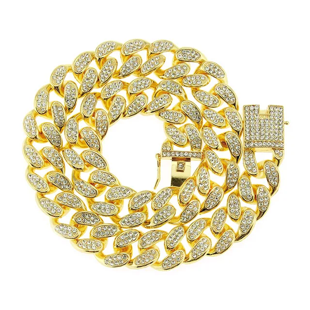 

Hip-hop Full Diamond Men's Big Gold Chain Domineering Exaggerated Miami Cuban Chain