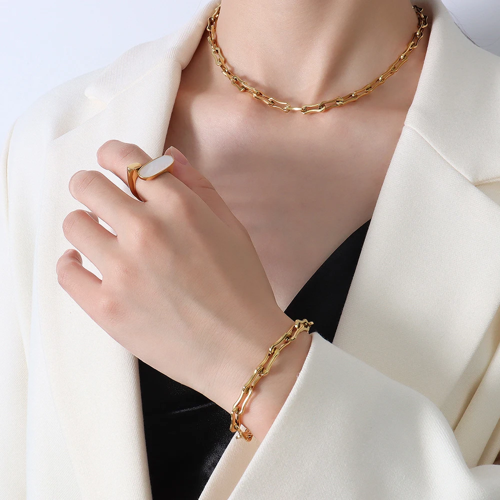 

New Stainless Steel Flat Rectangle Chain Choker Necklace Women 18k Gold Plated Paper Clip Paperclip Link Chain Necklaces