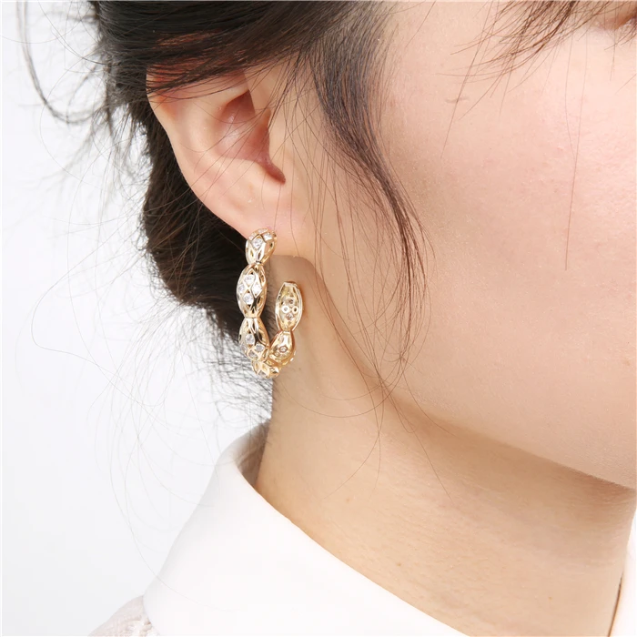 

XuQian Simple Unique Hoop Zircon Cute Women Earrings, Silver&gold