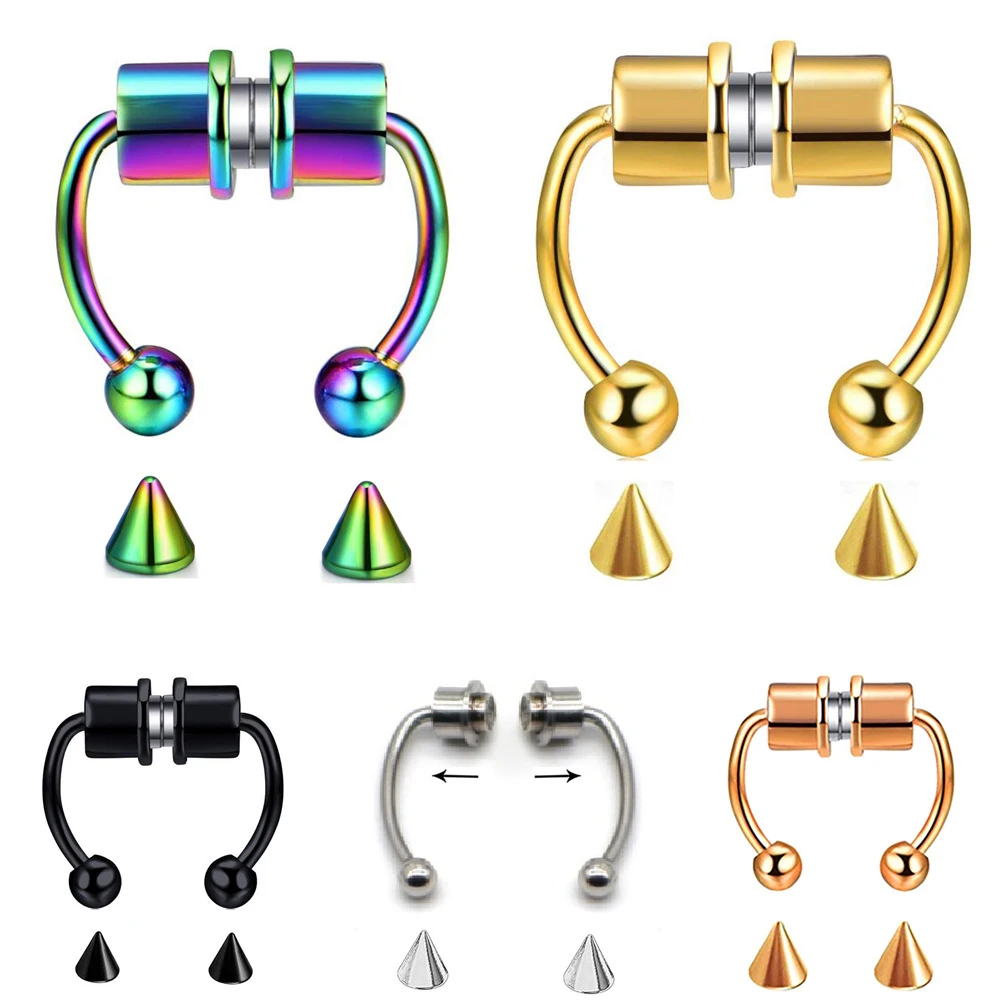 

Fake Nose Ring surgical steel Magnetic Nose Piercing Hoop Septum Magnetic Ring Horseshoe Piercing Party For Women Jewelry Gifts, Multicolor