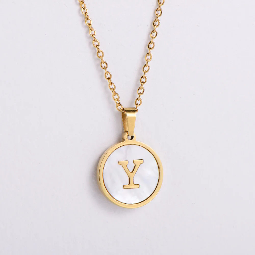 

New Stainless Steel Initial Charm Necklace Letter A-Z Shell Pendant Necklace with Gold Chain