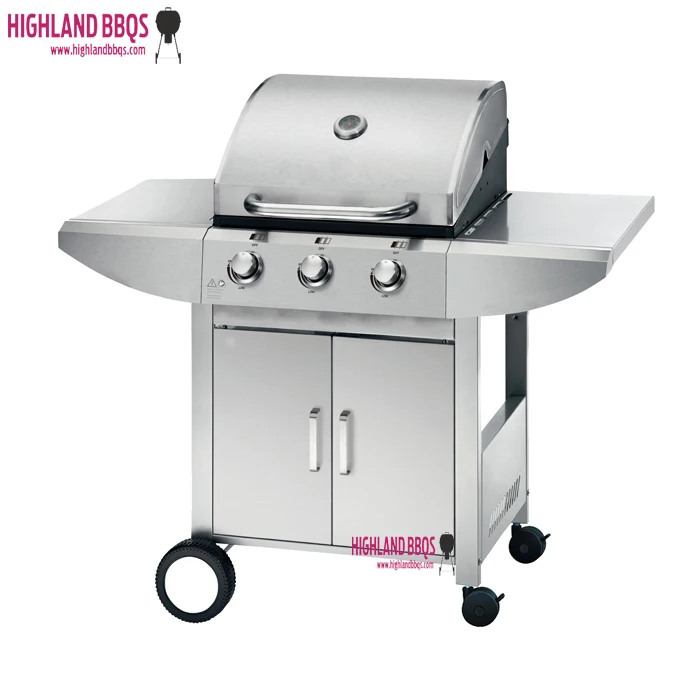 Outdoor Trolley Stainless Steel 3 Main Burner Bbq Gas Grill Commercial