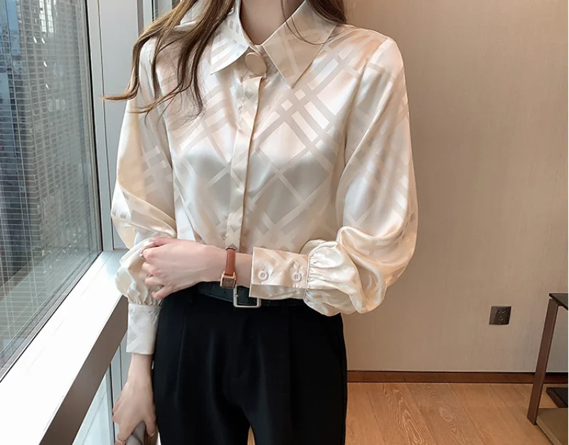 

Elegant Women Satin Blouses Shirts Ladies Chiffon Shirts New Female Tops Fashion Office Lady Work Wear Clothes