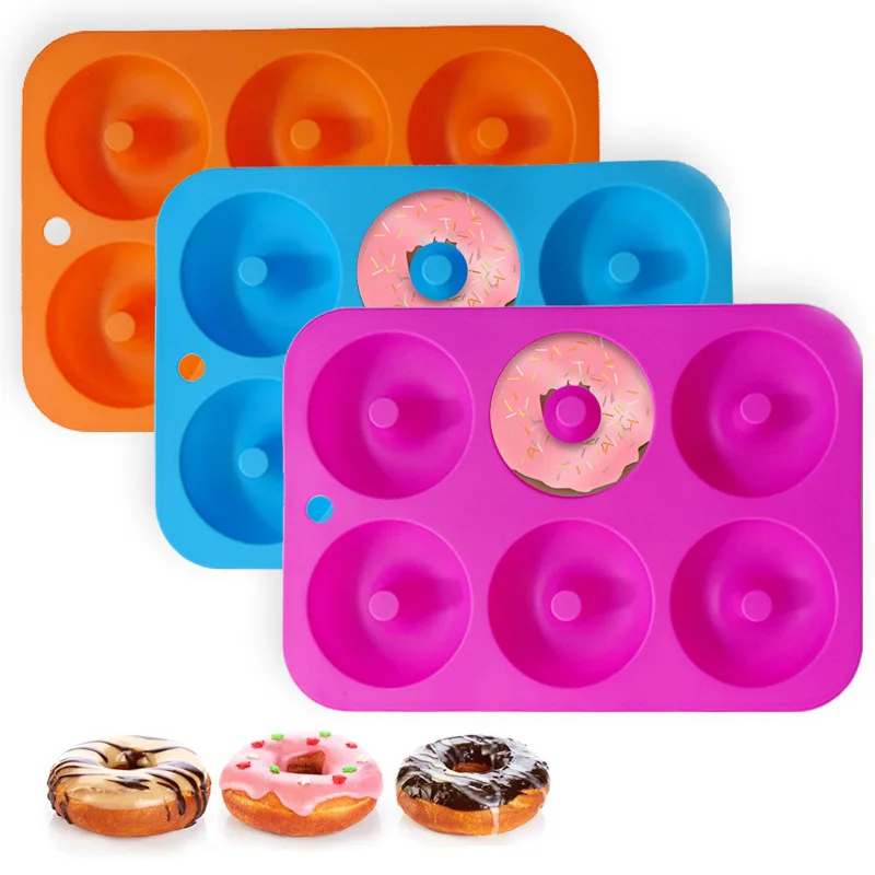 

Silicone doughnut mold 6 even cookie mold Chocolate round cake DIY baking tool easy to mold, Red