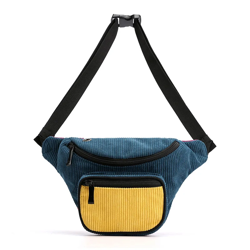 

In stock high quality 3 zippered compartment corduroy waist bum bag fashion colorful fanny pack shoulder bag, Assorted