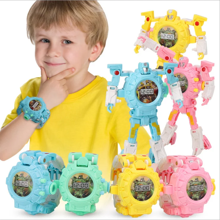 

Creative Deformed Kids Toys Boys Educational Children Wristwatch Cosplay Anime Robot Watch Kids Gift Glowing Projection Watch, Yellow pink green blue