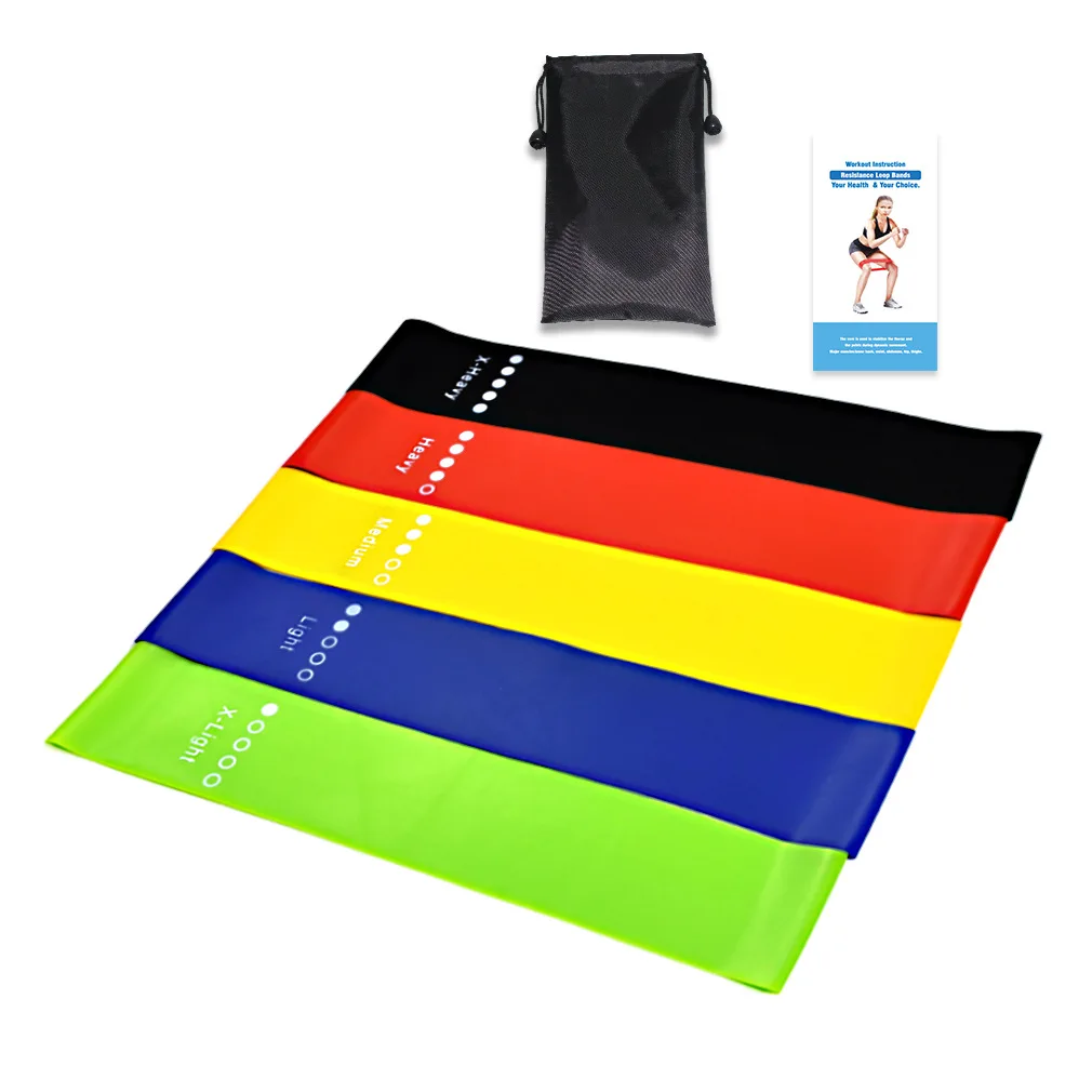 

Multicolor Natural Latex Fitness Exercise Leg Butt Resistance Yoga tension band Set with carry bag Instructions Color Box, Customized color