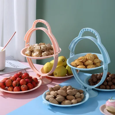 

Folding Double-layer Gift Fruit Plate Fruit Plate Dried Fruit Plate Home Living Room Decoration Portable Fruit Bowl