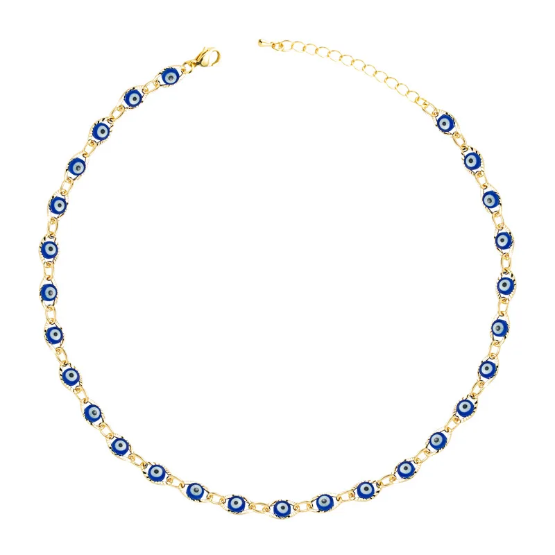 

Minimalist Gold Plated Evil Eyes Necklace Colorful Evil Eye Beaded Choker Necklace For Women