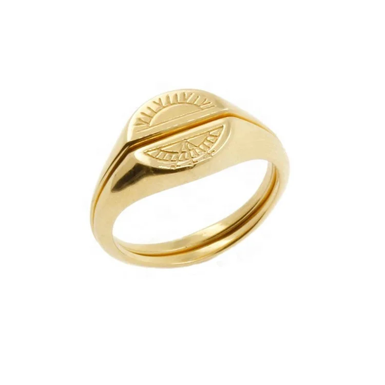 

Trendy Gold Plated Jewelry Stainless Steel Women Sun Ring 18K Gold Plated Signet Ring, Gold, rose gold, steel, black etc.