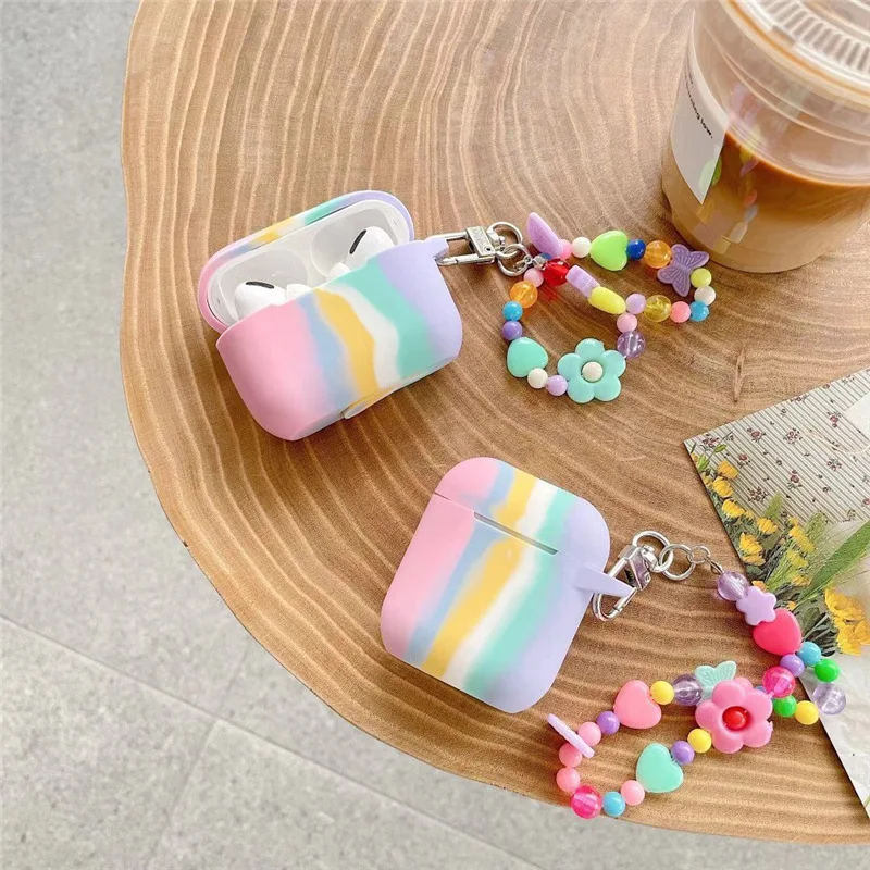 

Colorful Rainbow Color Bead necklace For AirPods Pro 1 2 3 protective cover for Apple earphone cover soft liquid silicone case