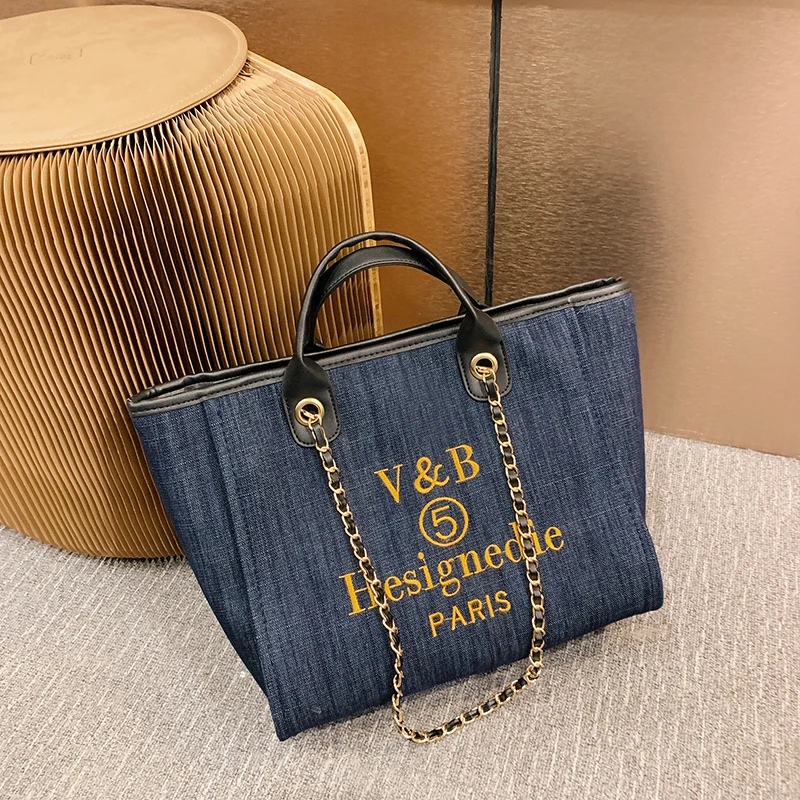 

2020 Large Capacity Bag Female 2020 Trendy Clear Korean Portable Canvas Bag Shoulder Chain Tote Bag